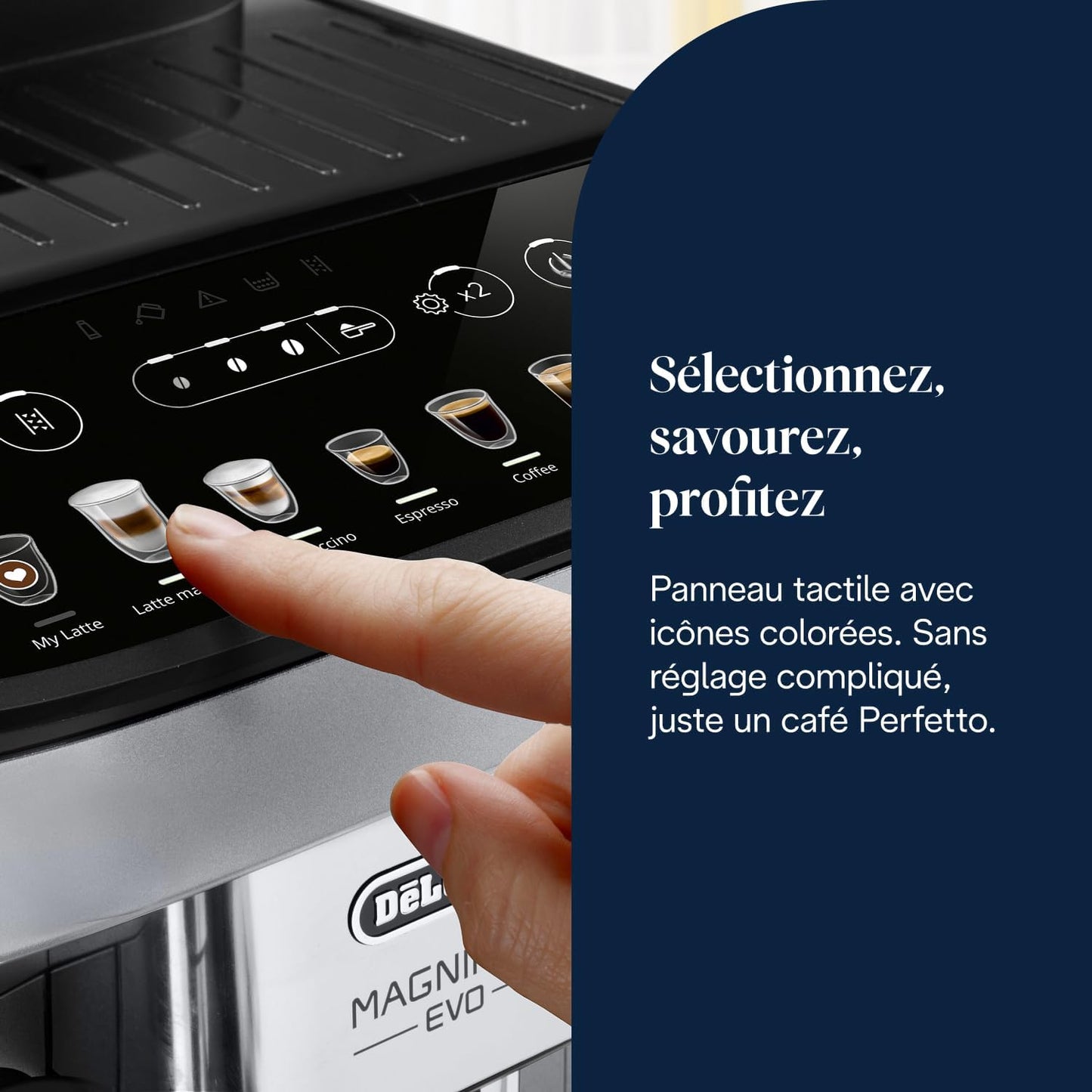 De’Longhi Magnifica Evo - Perfetto Machine à Café Automatique avec LatteCrema Mousseur à Lait Automatique, 7 Boissons en une Seule Touche,Commandes Soft Touch,Argent et Noir (ECAM292.81.SB)