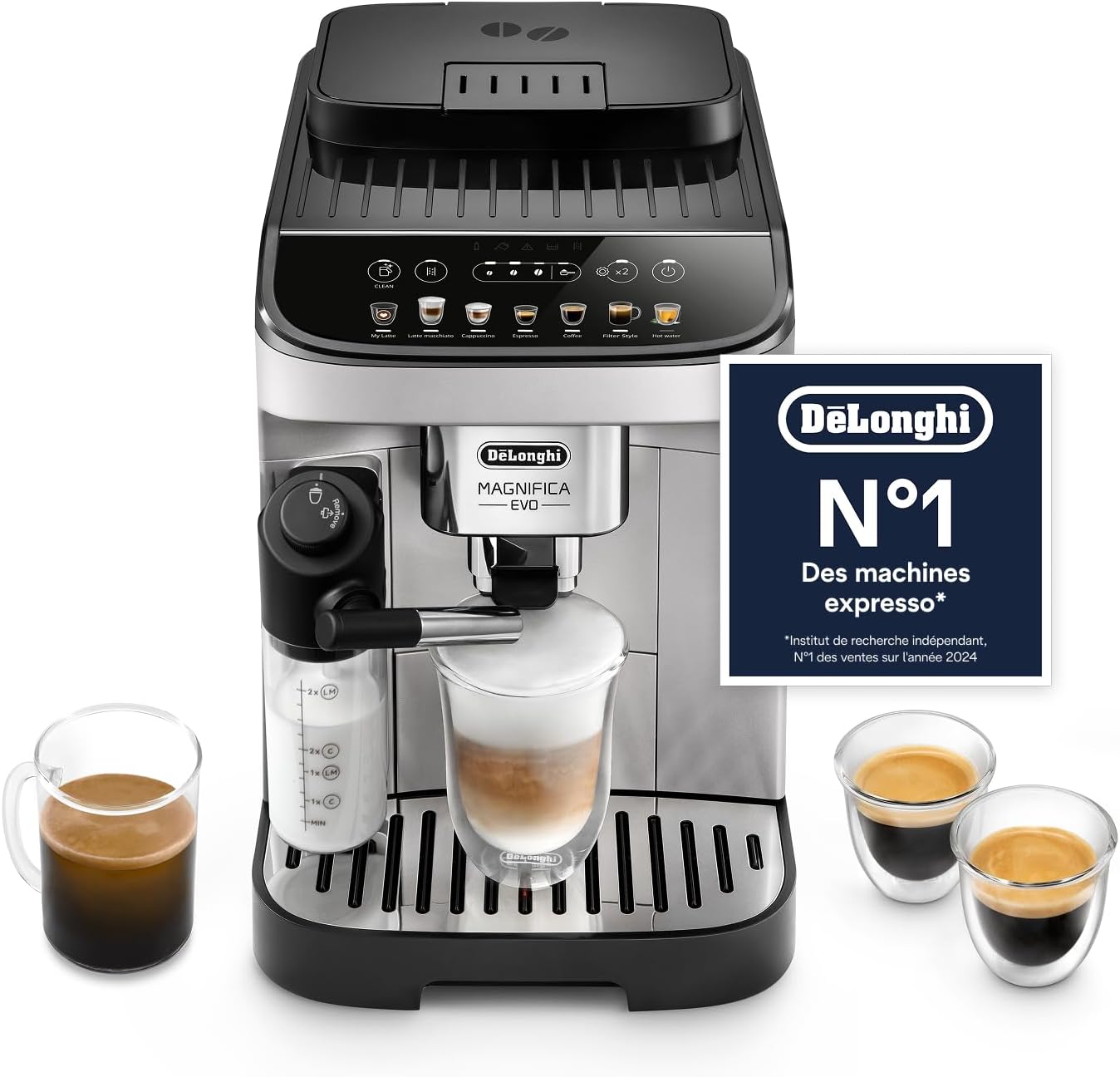 De’Longhi Magnifica Evo - Perfetto Machine à Café Automatique avec LatteCrema Mousseur à Lait Automatique, 7 Boissons en une Seule Touche,Commandes Soft Touch,Argent et Noir (ECAM292.81.SB)