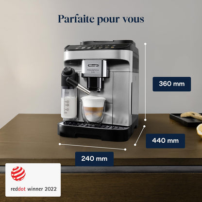 De’Longhi Magnifica Evo - Perfetto Machine à Café Automatique avec LatteCrema Mousseur à Lait Automatique, 7 Boissons en une Seule Touche,Commandes Soft Touch,Argent et Noir (ECAM292.81.SB)